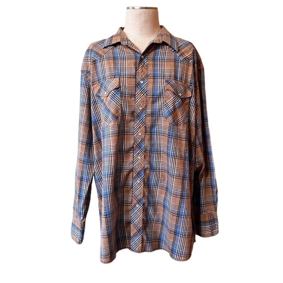 Men’s Lot Wrangler XL Tall Western Plaid Long Sleeve Shirt Pearl Snap Button - Picture 6 of 9